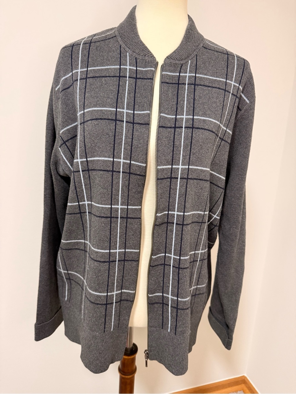 Men's Charcoal Plaid Lightweight Zip-Front Shirt Jacket
